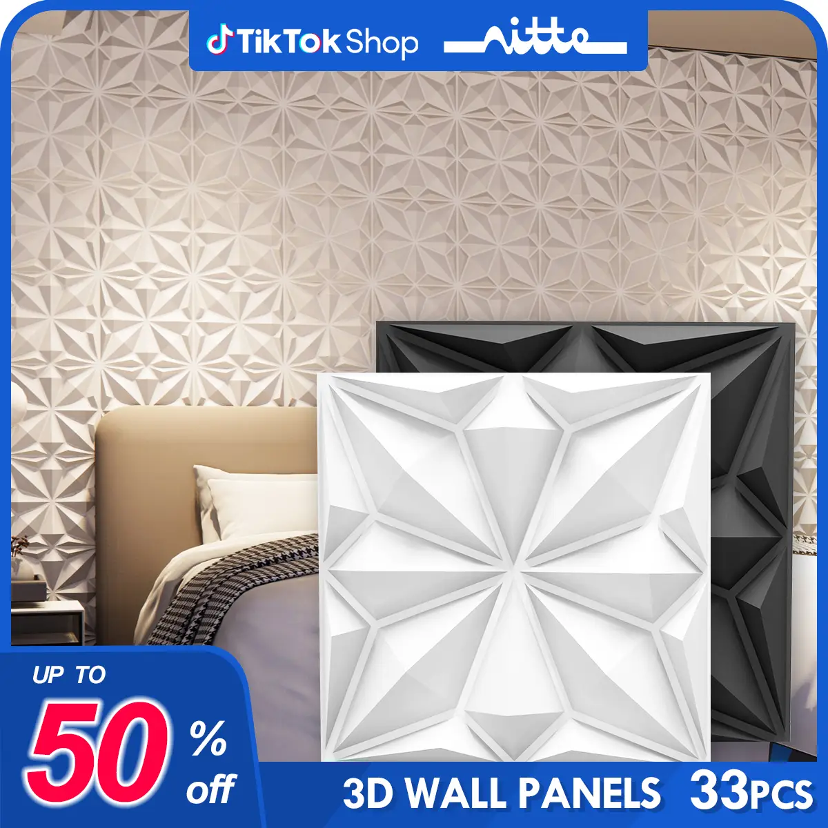 Nitte 33pcs PVC 3D Wall Panels, Astral Textured Wall Decor, 11.8"x11.8" (30cmx30cm), Suitable for Living Room, Bedroom, Kitchen, TV Background