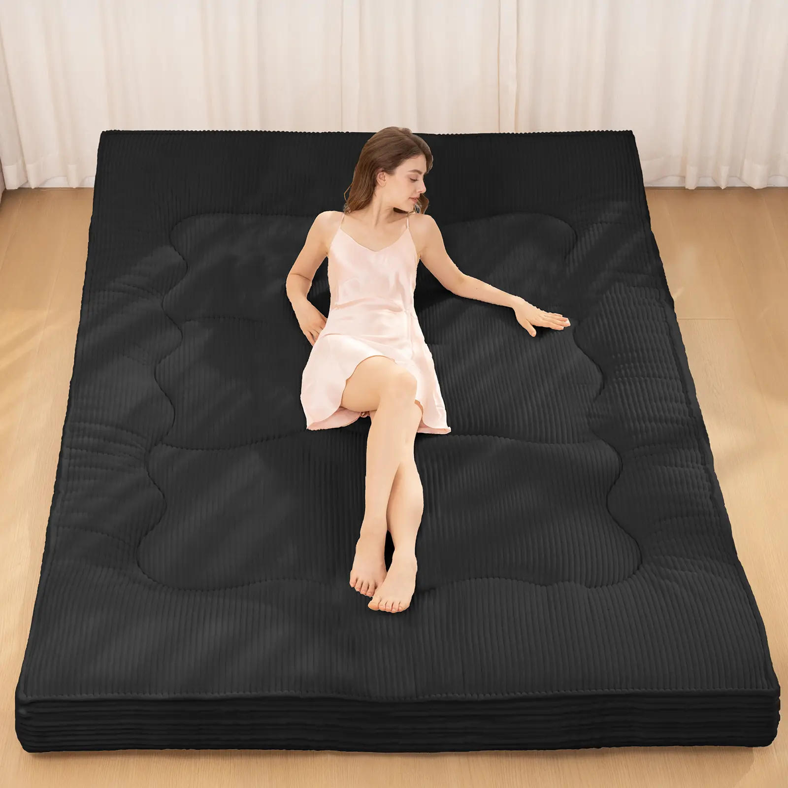 Japanese Floor Mattress ,4" Thicken Futon Mattress Sleeping Pad, Corduroy Foldable Floor Lounger, Tatami Mat for Adults Kids Guest Room Bedroom