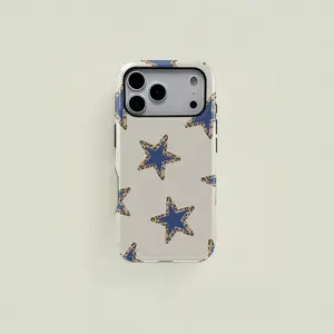 Off-white Western-style trendy star and leopard print protective case, sturdy and durable 2-in-1 case, compatible with iPhone 17/16/15/14/13/12/11 Pro Max/Plus/Pro, and Samsung Galaxy S25/S24/S23 Ultra series, simple and stylish phone case.