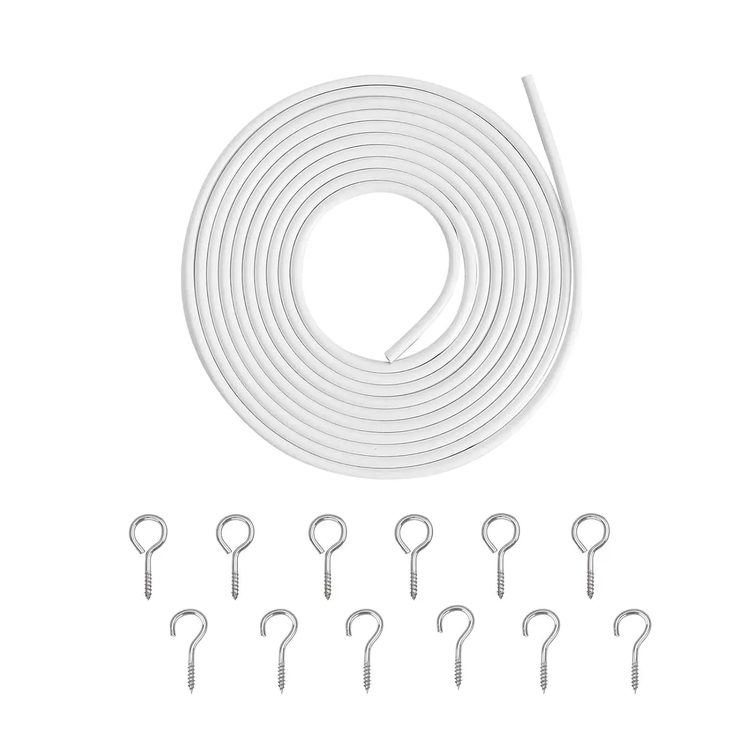 Plastic Coated Window Curtain Wire, Picture Hanging Wire with 12 Pairs of Screw Eyes and Hooks