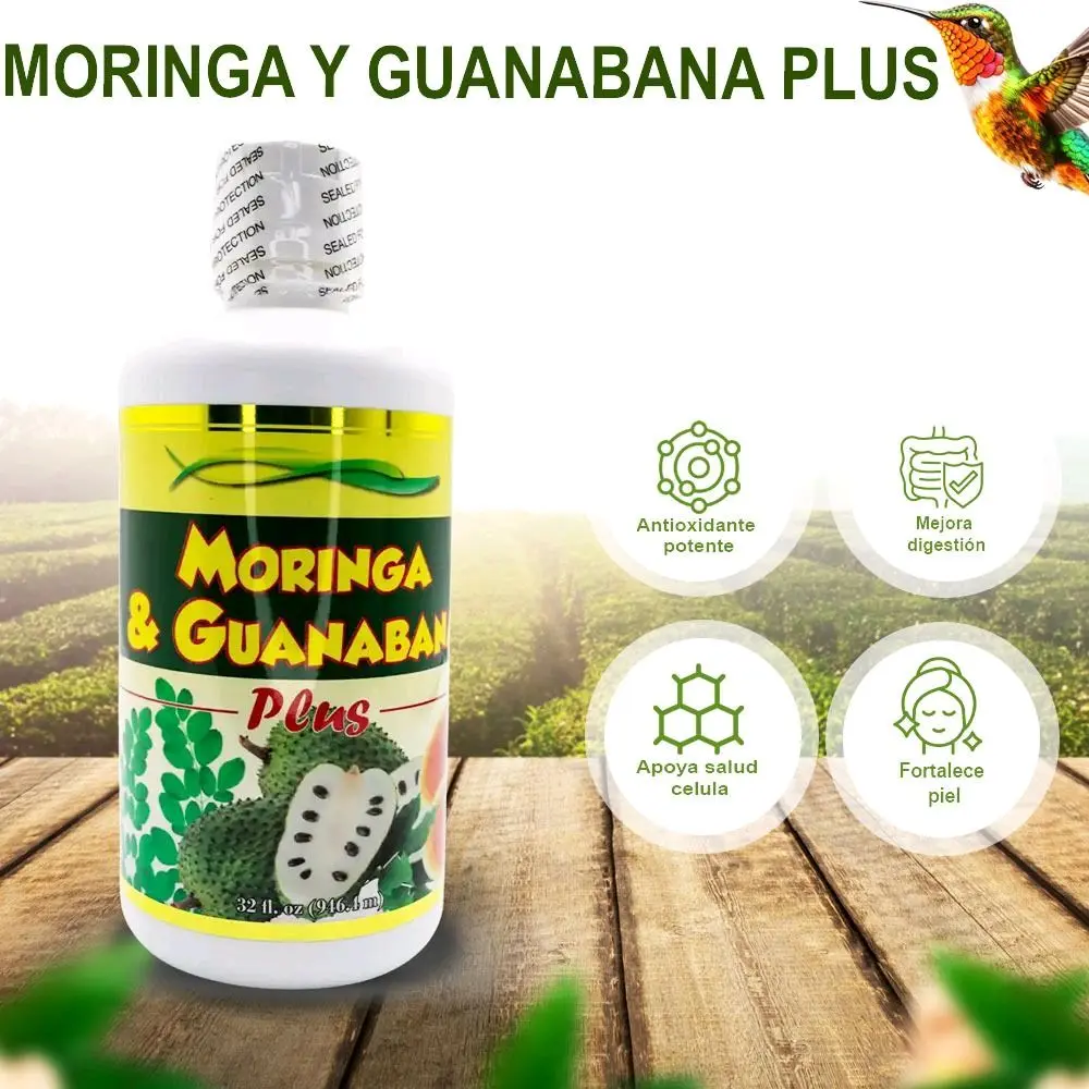 El Colibri Moringa & Guanabana Pure Dietary Extract - Edible Natural Liquid Vitamin Supplement, Antioxidant-Rich, No Preservatives, Supports Hydration, for Adult Healthcare, 32 fl. oz (946ml), Morning & Guanábana, Adults