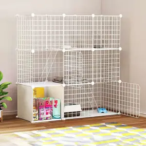 Cat Cage with Storage Compartment, Large Space Home Pet Supplies, Empty Cat House, Three-Tier Cat Cabinet, Kitty Villa Nest