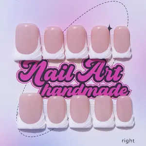 Delicatething Y2K Style Nail Set, French Nail Art, Handmade French Design, Includes Jelly Glue, Crystal Stick, File, Perfect Gift for Women