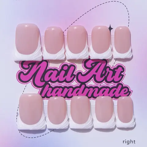 Delicatething Y2K Style Nail Set, Handmade French Design, French Tips Nails, Includes Jelly Glue, Crystal Stick, File, Perfect Gift for Women