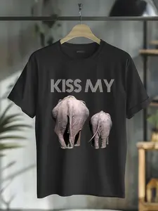 100% Cotton Funny Elephant Tee Shirt Kiss My Elephant Butt T-Shirt