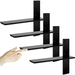 Heavy-Duty 3/8" Thick Free Hanging Floating Shower Bench Brackets, 16"L x 2.5"W Wall Mount T Shelf Support Brackets for Vanity, Granite Countertops, Dishwashers, Bench Seats (4-Pack)