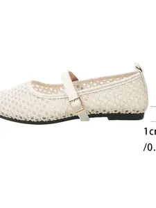 Fishnet Pointed Toe Mary Jane Shoes, One-Word Buckle Design, Hollow Out Flat Comfortable Single Shoe, Casual Footwear for Women