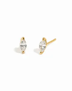 Sami Jewels 3x6mm Marquise Studs, 925 Sterling Silver Earrings, 14K Gold Plated Earring, Dainty Earrings, CZ Stud Earrings, Hypoallergenic Stud Earrings
