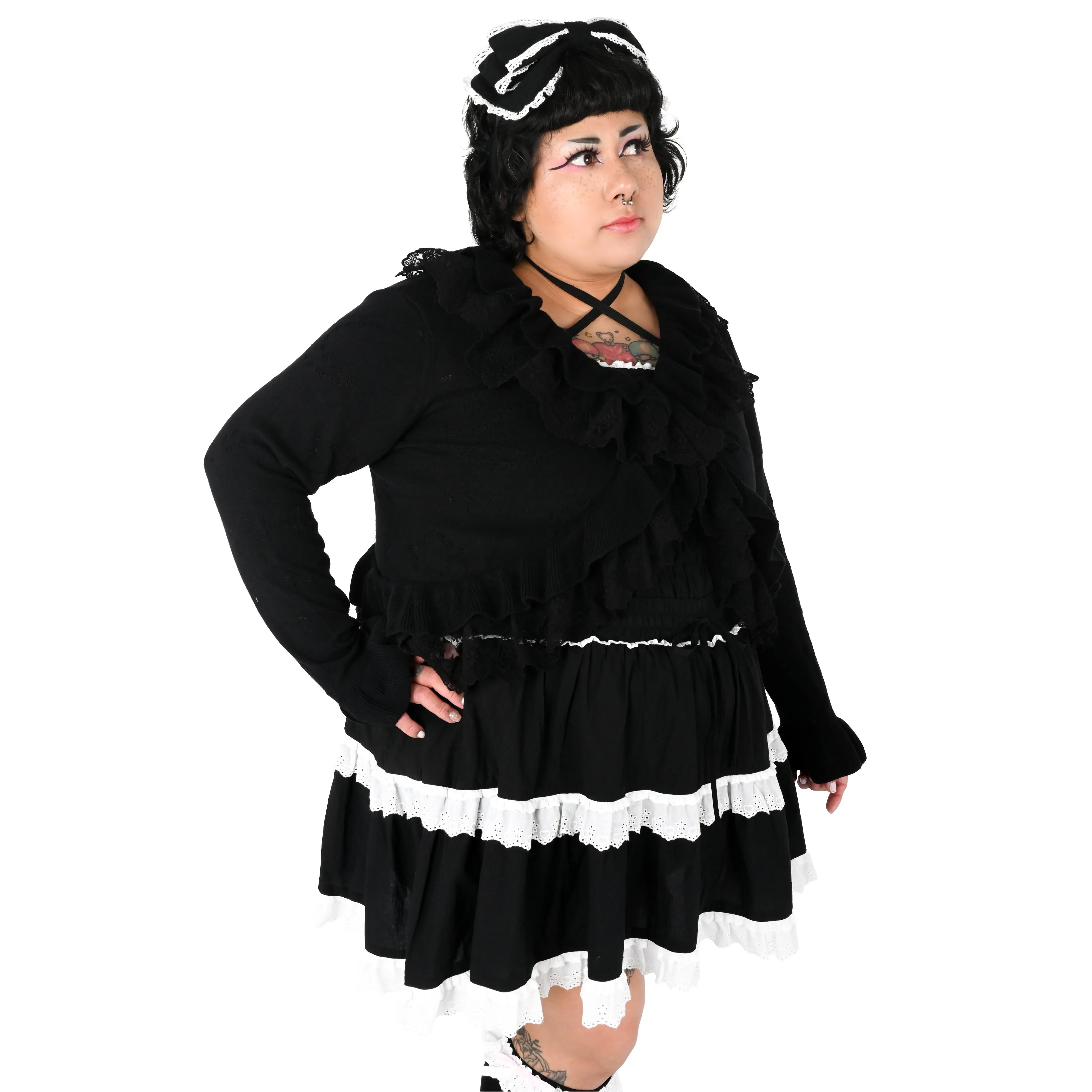 Selene Pointelle Ruffle Cardigan - Black Selene Pointelle Ruffle Cardigan - Black