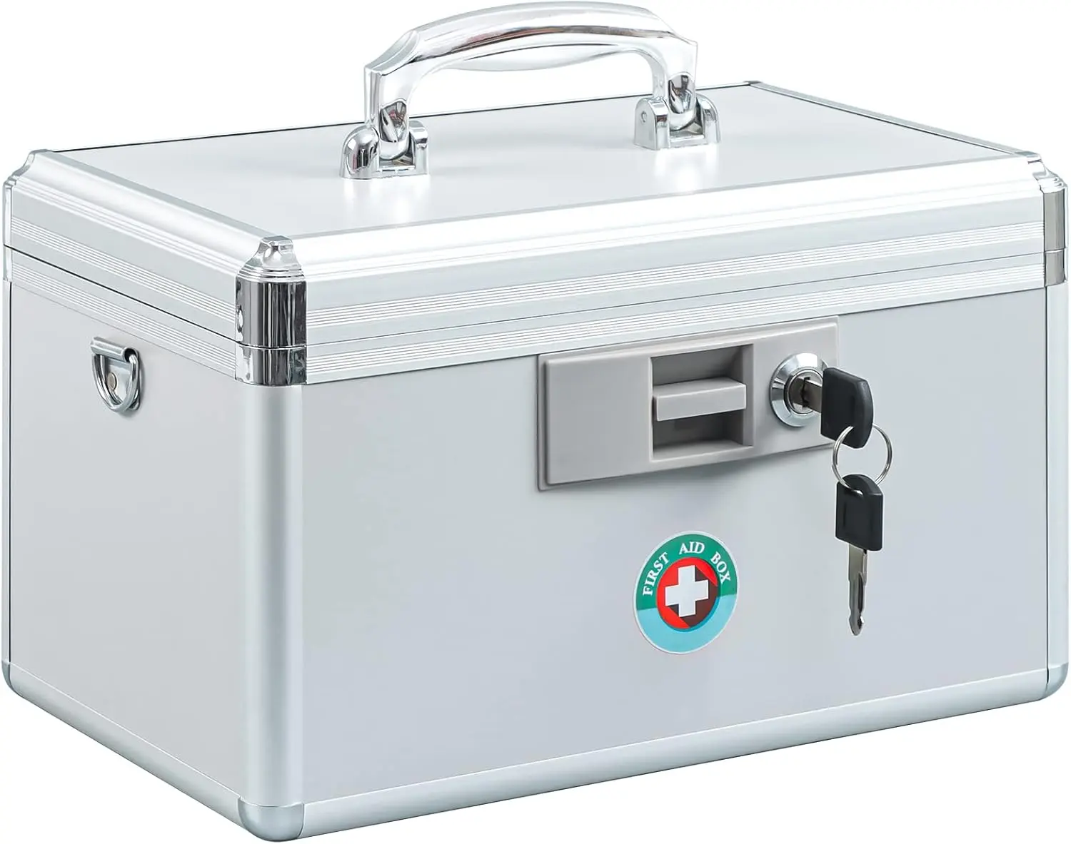Medication Lock Box with Key, Portable First Aid Box, 12.2" | Removable Tray & Elastic Pocket, Aluminum Alloy Construction, Medicine Storage for Home & Travel, 12.2 x 7.8 x 8.2 in, White