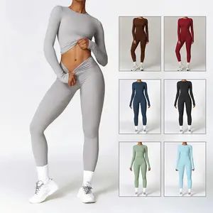 Tight-fitting Brushed Yoga Suit Quick-drying Fitness Clothes  Fitness Long Sleeve Tracksuits Sports Suit Gym Top High Waist Leggings Women Sets Yoga Set