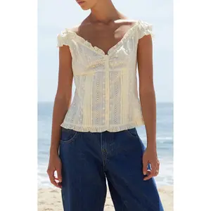 John Galt Women's Yellow Eyelet Elena Top