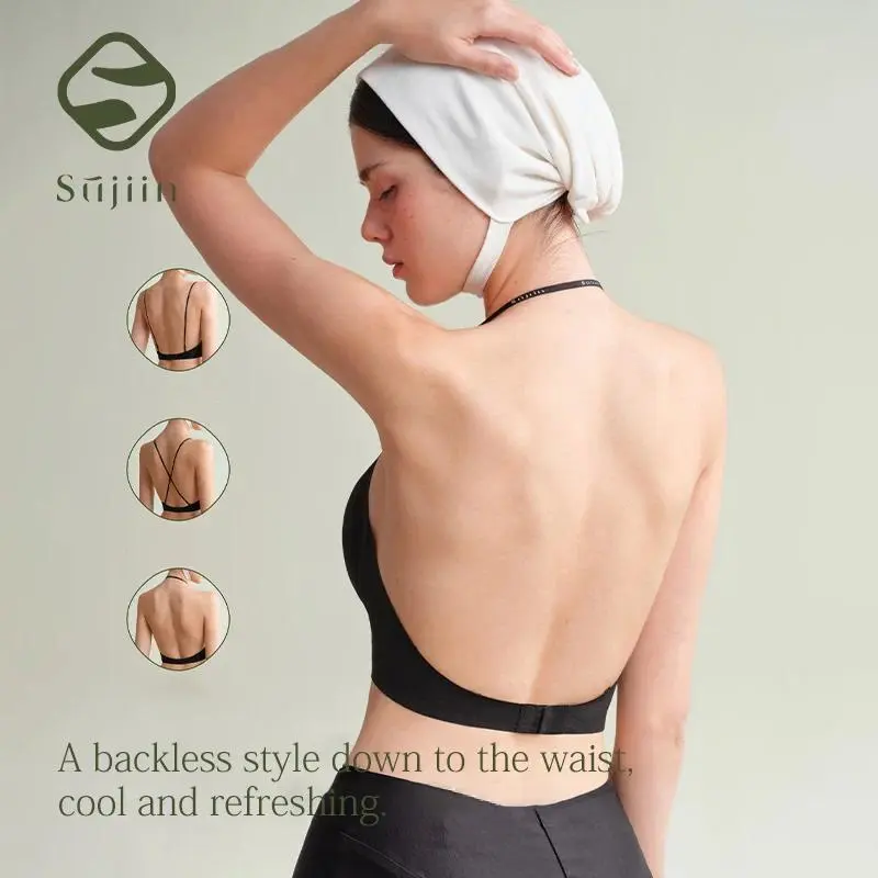 sujiin Strapless Plunge Bra for Women - Plain Seamless Deep V Neck Style, Wire Free and Multiway Supportive for Small Chests, Do Not Dry Clean, S, Invisible Strapless Bras, Deep V Wire-Free Strapless Bras