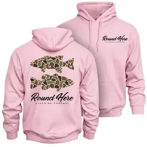 Round Here Bass Fishing Hoodie – Camo Fish Graphic Hoodie, Southern Fishing Lifestyle Apparel, Outdoor Angler Fishing Hoodie for Men and Women