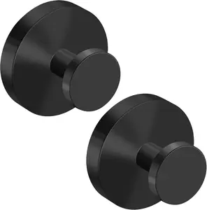 Matte Black Suction Cup Hooks - 2-Pack No-Drill Bathroom Hooks for Shower, Glass Door, Tile, Hanging Towels, Robe, Loofahs