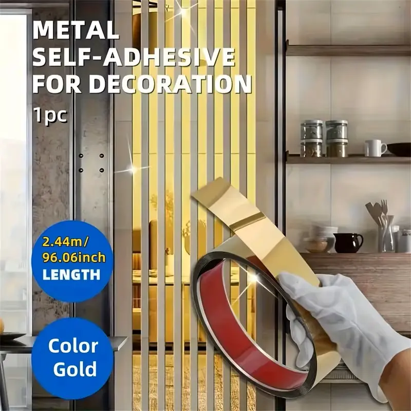 Wall Sticker Interior Wall, Stainless Steel,Flat Decorative Line,Titanium Wall Ceiling Edges Strip ,Mirror Living Room Decoration ,Mirror Frame Self-Adhesive Metal Decorative Strip,Mirror Finish