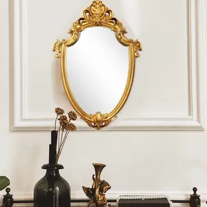 1pc European Classical Gold Pattern Asymmetric Mirror, Wall-Mounted Decorative Mirror, Home Wall Decoration, Resin Material