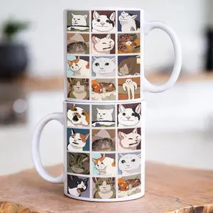 [SALE UP TO 50% + FREE SHIP] Funny Cat Meme Mug, Viral Cat Reactions Coffee Cup, 12 Grids Cat Meme Gift, Internet Culture Mug, Sarcastic Cat Lover Gift, Grumpy Cat Mug