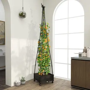 COSTWAY - Garden Obelisk Trellis with Self-Drainage System for Climbing Plants-Black