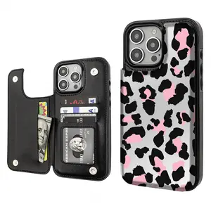CAMO leopard print  Pattern Phone Cases Compatible For With iphone 17 16 15 14 13 12 PRO PLUS MAX AIR PU Black Brown Pink Durable Flip High quality Leather Credit Card Bag Holder Mother Gift Wallet Shockproof Anti-Drop Full Protection Shell Cover