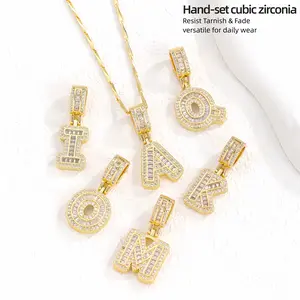 2 Pack Bubble Initial Letter Pendant Necklaces Set, 14K Gold Plated Zirconia Alphabet Necklace, Adjustable 17''-19'' Chain Matching Couple Fashion Jewelry for Women Men, Mother’s Day Anniversary Gift