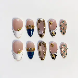 Bangle nails/Crocodile zebra Nails Croc 3D Gold Chrome Nails Cat eye Bangle Stacks Custom Nails Bling French Tips Gift for Her