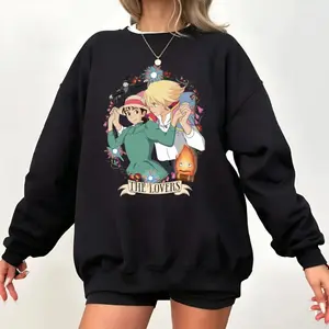 Howl's Moving Castle Sweatshirt, Howl Sophie The Lovers Hoodie, Calcifer Little Fire Demon Shirt. Howl Sophie Romance Love Sweater. Valentine Gift Tee, Unisex Sweater Pullover Tee