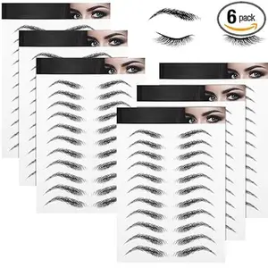 6 Sheets 4d Hair-like Waterproof Eyebrow Tattoos Stickers Transfers Temporary Brow Tattoo Peel off Grooming Shaping Sticker in Arch Style, 66 Pairs Black