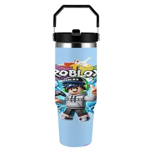 1PC Roblox Vacuum Tumbler 30OZ, Stainless Steel Insulated Water Bottle with Lid & Tote Handle, Portable Outdoor Camping Travel Accessory, Perfect Birthday Christmas Gift for Kids Adults ROBLOX Lovers