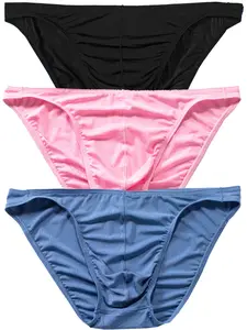3pcs Men's Ice Silk Underwear Briefs Set, Ultra-Thin Breathable Elastic Comfort Sport Shorts, Summer Fashion Trendy Wild Bottoms, Pack of 3