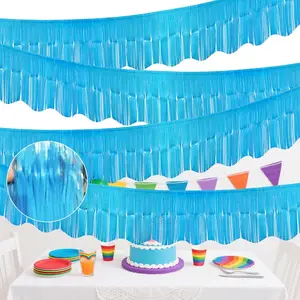 4 Pack Foil Fringe Garland, 39 Ft Parade Float Tinsel Streamers Banner Table Skirts for for for   Birthday Graduation Homecoming Wedding Neon Party Decor (Blue)