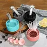 8-Pcs Heavy Duty Metal Steel&Plastic Stackable Measuring Cups and Spoons Set - Turquoise, Engraved Stainless Steel Handle Kitchen Utensils, 180ml Deep Wide Shatterproof Scoops, Dishwasher-Safe for Baking, Coffee, Tea, Flour, Spices, More
