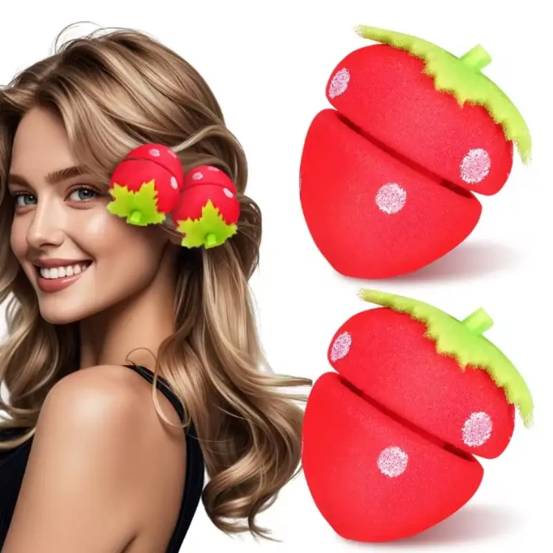 24 Strawberry Heatless Curlers, Soft Comfortable Hair Sponge Rollers, Overnight Heatless Curlers, Sleep Safe, Wavy Curls, Heat Free Curls, Women's Hair Styling Tools, Beauty Accessories, Heatless Curling Set