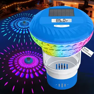 2026 Upgrade Pool Chlorine Floater with Thermometer,Digital Screen Floating Chlorine Dispenser for Pool,Solar pool Chlorines floater with Light,Button Control chlorine floaters with Thermometer tiktokshopspringglowup,summervibes outdoorfun