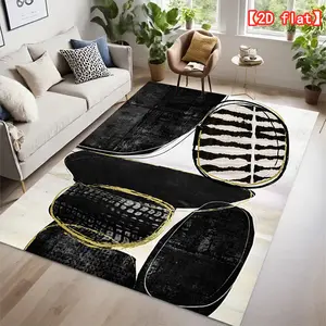 【2D flat】Hot selling popular carpet, abstract black and white gold artwork, indoor flannel carpet, decoration, holiday gift, easy to clean, machine washable, durable carpet
