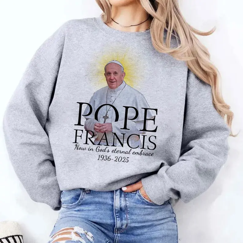 Pope Francis Memorial T-Shirt – “Now in God’s Eternal Embrace” Tribute Tee, In Loving Memory Christian Shirt
