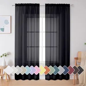 Black Sheer Curtains 84 Inches Long, Light Filtering Rod Pocket Solid Color Window Sheer Curtain Panels, Elegant Curtains & Drapes for Living Room, Bedroom 2 Panels (Black, 42"" W x 84"" L)