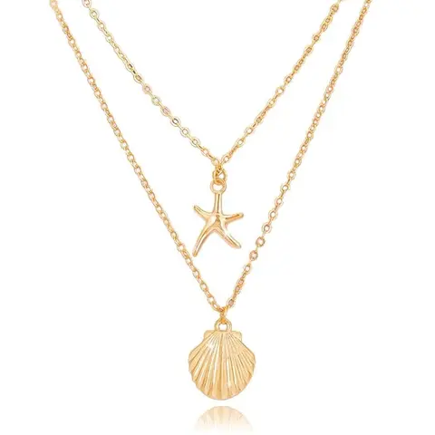 Boho Starfish and Seashell Pendant, Trendy Beach-Inspired Fashion Jewelry for Parties, Everyday Wear and Birthday Gifts, Beachy Jewelry