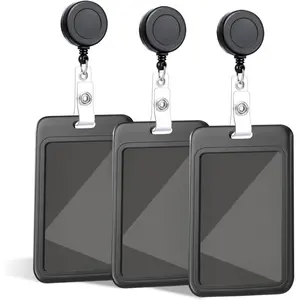 Set of 3 Pieces Sliding ID Card Hard Black Vertical Plastic Card Protective Case ID Badge Holder with Telescopic ID Holder, Suitable for Access Control Cards, Work Cards, Teachers, Students and Other Occasions.
