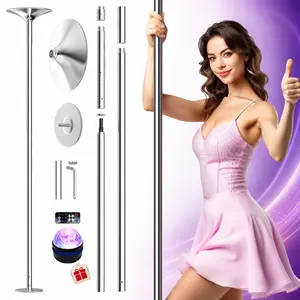 Dance Pole - Adjustable & Portable Dancing Pole for Gym Studio Pub, Chrome Finish, Spinning & Static Modes, No Drilling Required, w/Remote LED Stage Lights