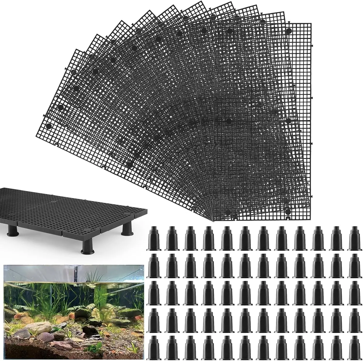 10pcs Plastic Egg Crate Grip Bottom Fish Tank Isolation Board Tray Panel Divider 60pcs Aquarium Board Support Kits