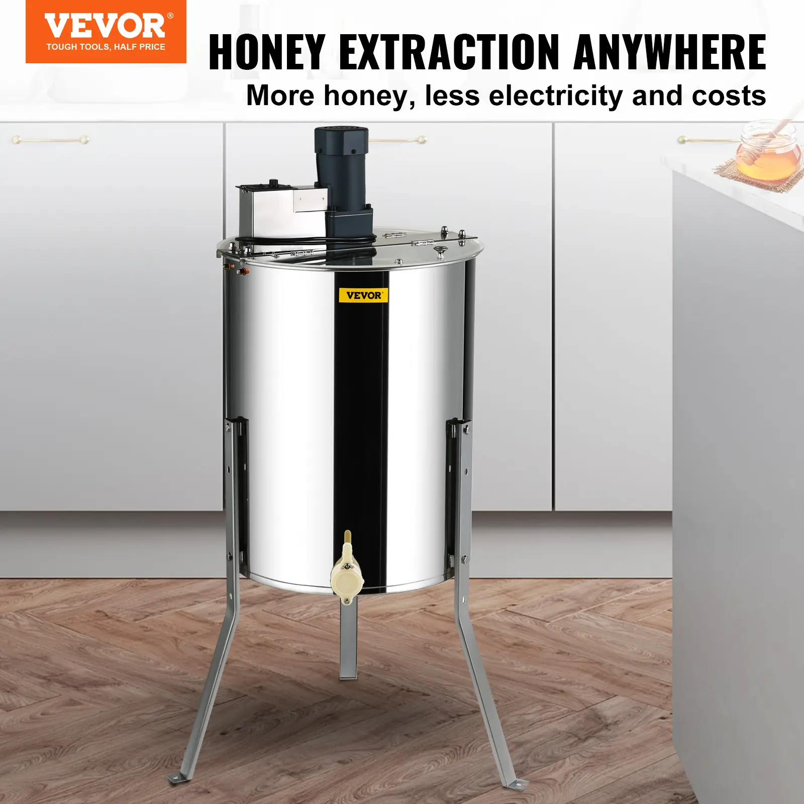 【summerfinds】VEVOR 4/8-Frame Stainless Steel Electric Honey Extractor, Deep Beekeeping Centrifuge with Height-Adjustable Stand, Polished High-Speed Drum Spinner Lid for Efficient Apiary Use (Father's Day Gift, Boosts Efficiency)