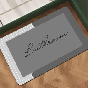 [Soft Bathroom Mat] Ultra Absorbent Bath Mat, Faster Drying Than Cotton & Microfiber Mats, Non-Toxic Non-Skid Bathroom Floor Mat, Washable Shower Rug for Bathtub, Sink, Laundry Room, Stylish Beige "Bathroom" Print