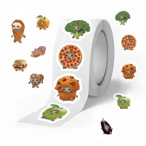 500 Sheets/roll of Food-themed Cat Roll Stickers, Sealing Stickers for Cups, Laptops, Suitcases, DIY Notebook Decorations, Birthday Gifts.