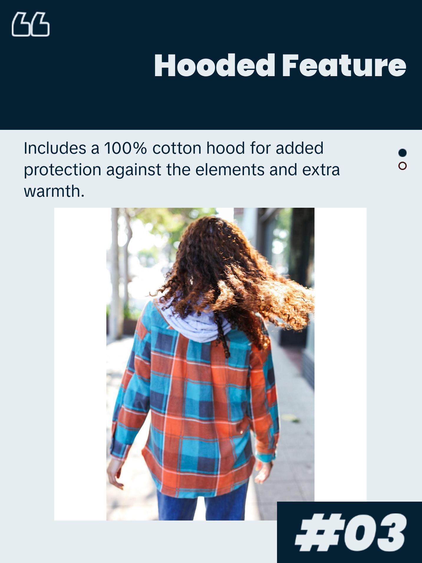 Stand Out Teal & Orange Plaid Fleece Hoodie Shacket