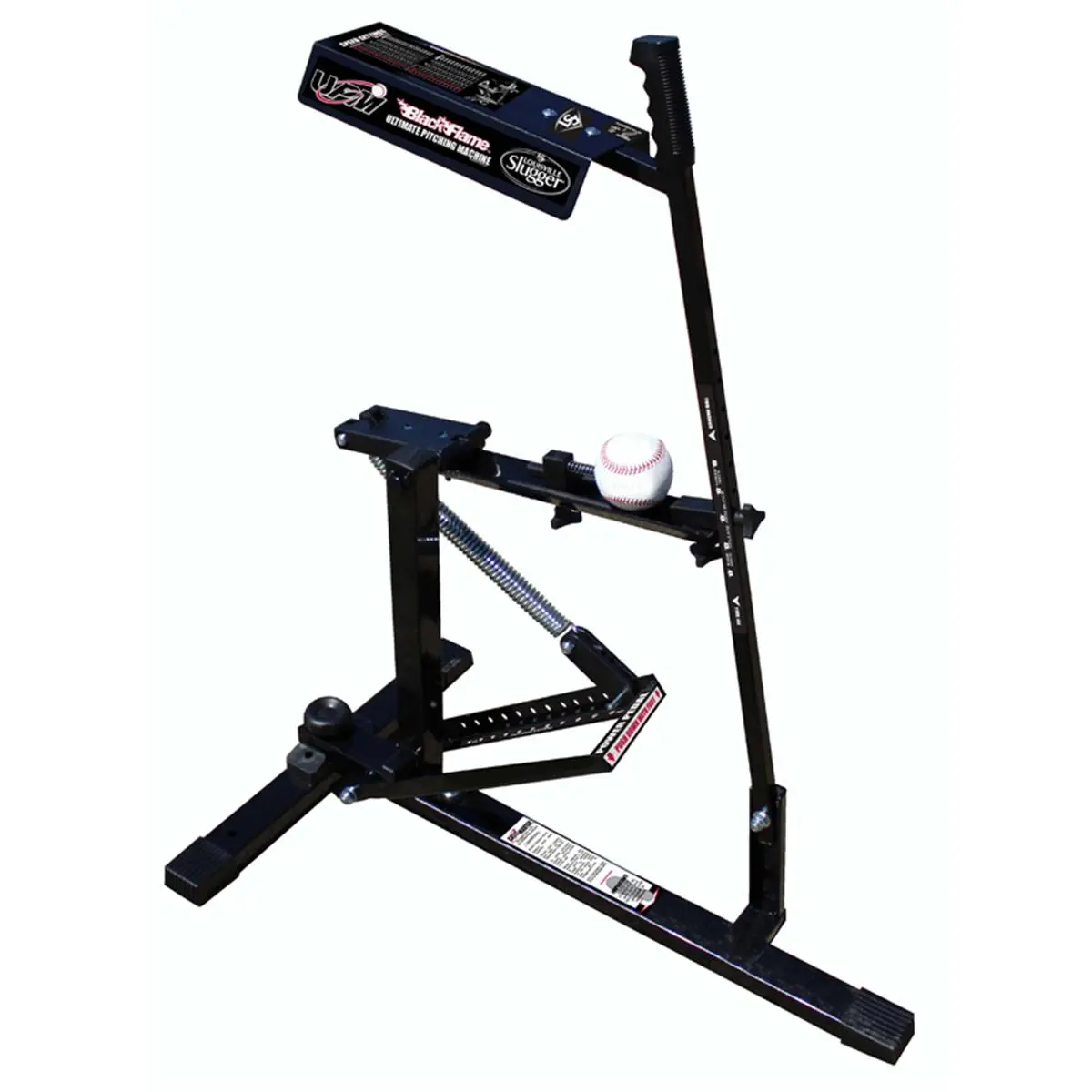Black Flame Mechanical Pitching Machine for Youth Baseball/Softball, Portable Outdoors Trainer with Easy Adjustments, Extremely Accurate, Throws Plastic & Dimple Balls