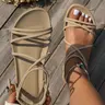 Women's Fashionable Plain Cross Strap Flat Sandals, Fashionable Comfy Sandals, Casual Outdoor Sandals, Casual Comfortable Light Brown Flat Sandals for Summer, Lightweight Breathable Shoes for Daily Wear