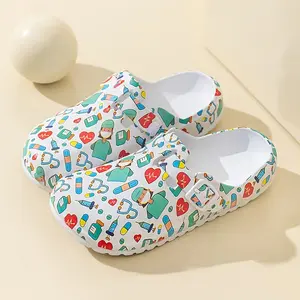 Cartoon Nurse Shoes - Stylish EVA Flat Heel Slip-Resistant Work Shoes For Nurses, Doctors, Lab Safety - Breathable, Comfortable - For Healthcare Professionals - Perfect Gift for Nurses & Doctors Women White