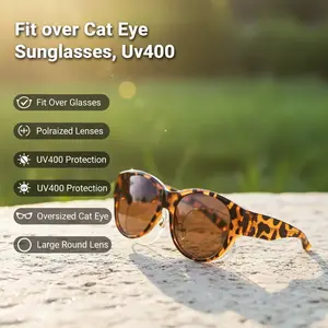 Fit Over Glasses Sunglasses for Women Men, Oversized Cat Eye Sunglasses Polarized 100% UV400 Protection Large Round Lens fashion