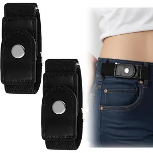2 count No Buckle Belt for Women Men, Adjustable Invisible Buckleless Elastic Bands for Jeans Casual Pants Waistband